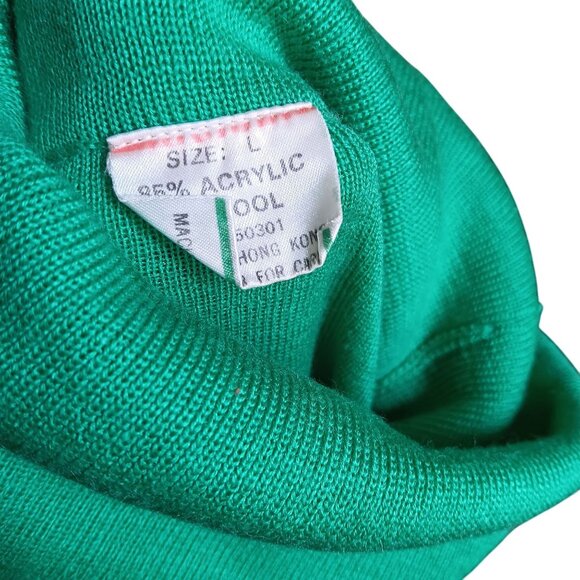 Large Vintage 70's Green White Striped Turtleneck Sweater Acrylic Wool Blend Mom - Picture 4 of 7